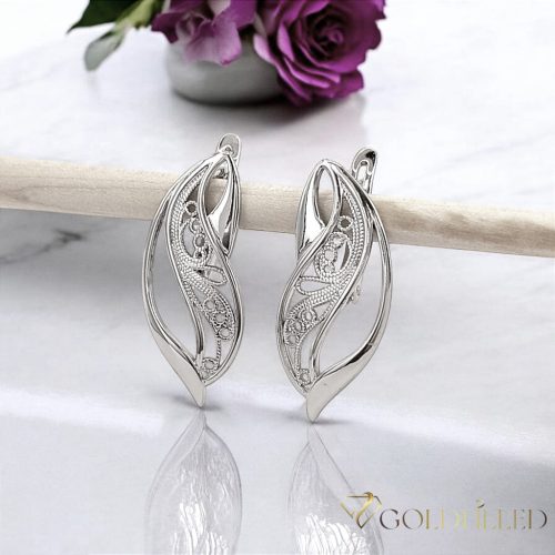 Orecchini GOLDFILLED antiallergici a forma di foglia 35mm colore rodio 14K